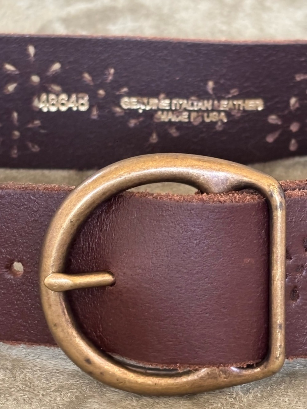 ITALIAN LEATHER Vintage Boho Style Floral Cutout Belt SZ M/L 42”, Made in USA - Picture 7 of 16